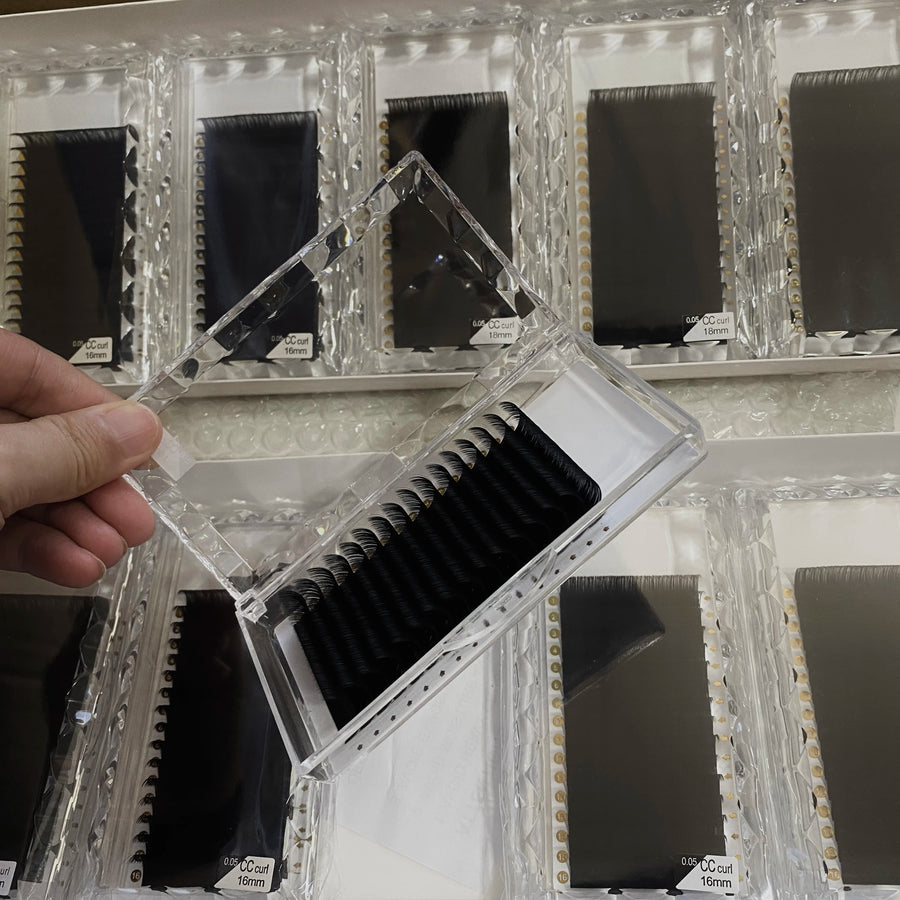 0.03 0.05 0.07 8-25mm Korean Pbt Silk Mink Velvet Dark Matte Black Individual Lash Trays Wholesale Cashmere Eyelash Extension