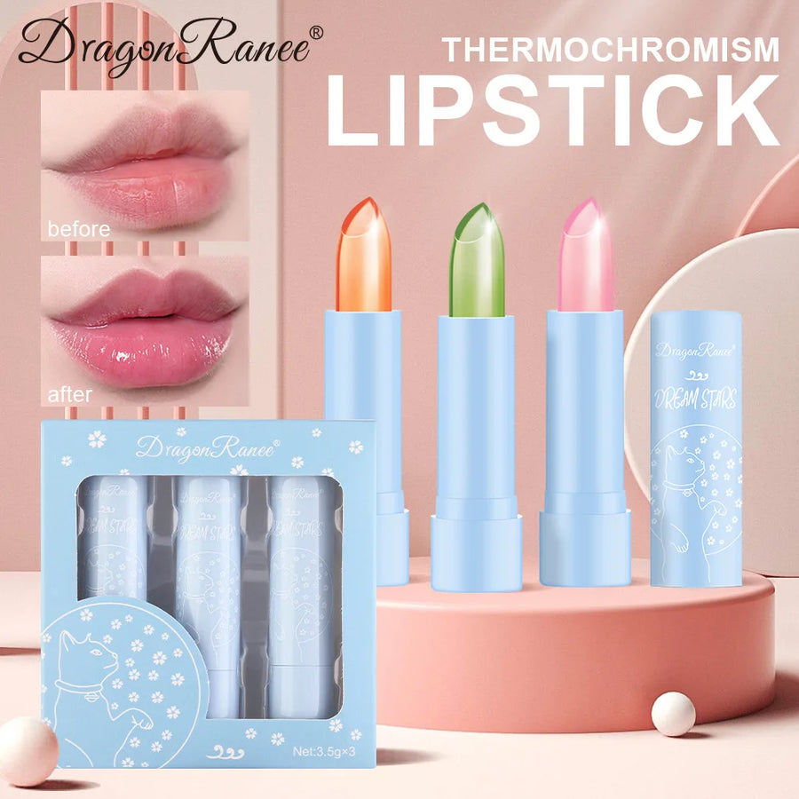 Dragon Ranee 3-Color Jelly Lip Balm | Moisturizing Hydrating | Color-Changing Tinted Daily Lip Care Supply